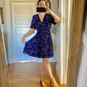 Blue floral mini wrap dress